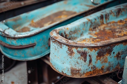 Wallpaper Mural Rusty teal metal troughs, close-up Torontodigital.ca