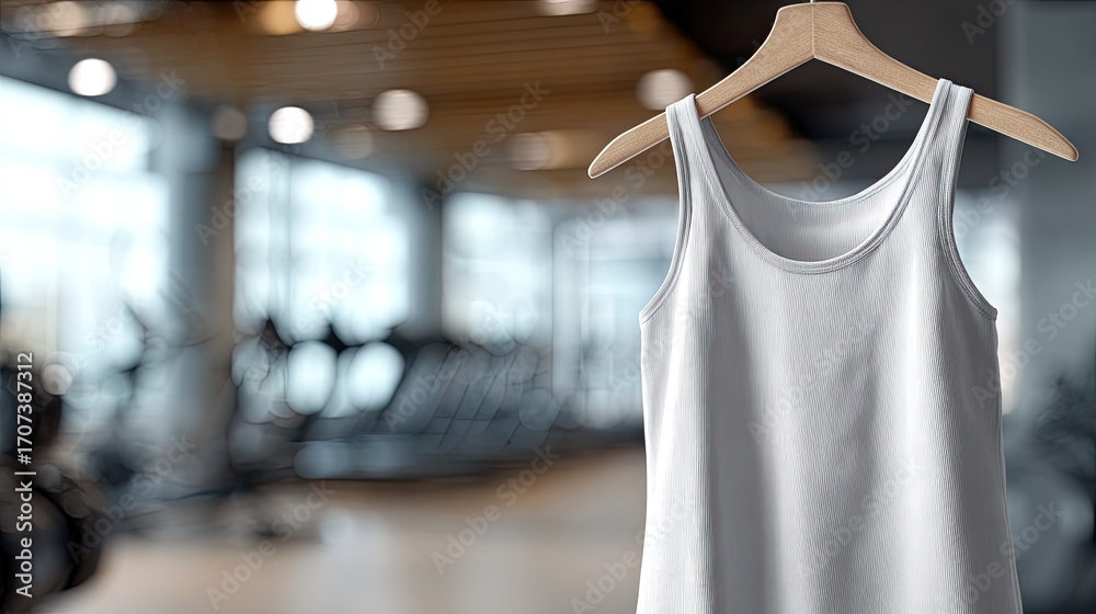 Fototapeta premium White tank top on hanger in gym