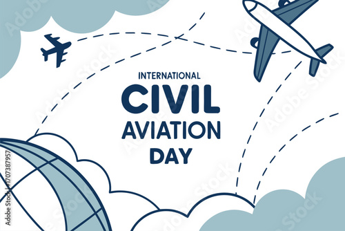 International Civil Aviation Day Vector Illustration with Airplanes, Globe, and Air Traffic Routes in Modern Minimalist Style