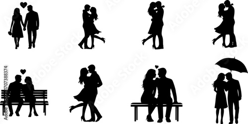 Couple silhouette set, Romantic couple silhouettes bundle
