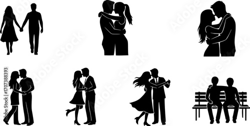Couple silhouette set, Romantic couple silhouettes bundle
