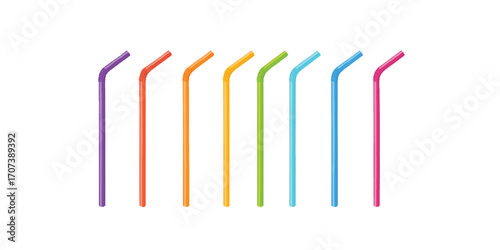 Print  Set of Colorful Bendy Straws - Vector Illustration on White Background