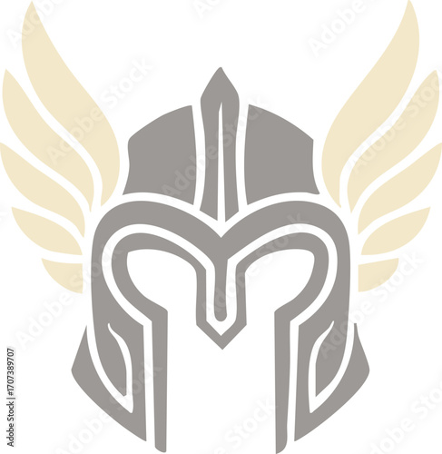 Winged warrior helmet emblem in silver and gold