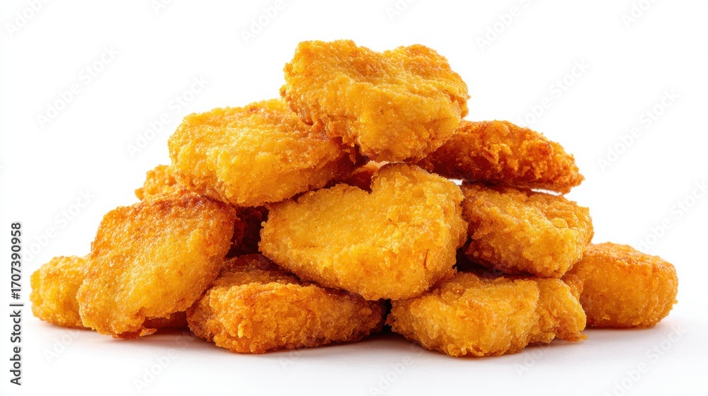 Golden chicken nuggets piled high ready for dipping and eating Golden chicken nuggets piled high ready for dipping and eating