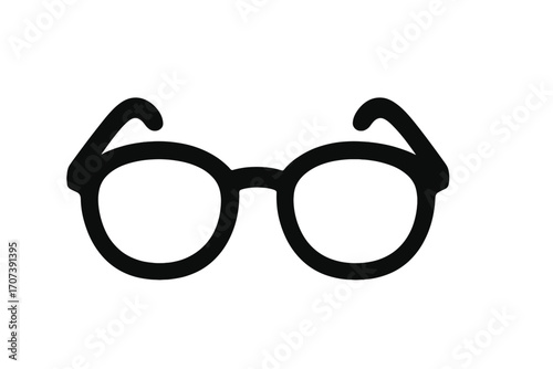 Round eyeglasses icon vector illustration. Simple black minimal silhouette of retro glasses. Geek, nerd or hipster spectacles frame. Optical fashion for vision and sight. Isolated symbol.