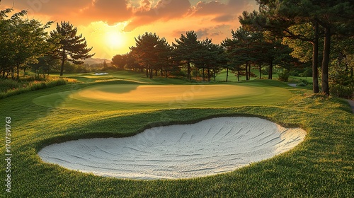 Wallpaper Mural Scenic Golf Course at Sunset with Beautiful Sky and Sand Trap Creating Peaceful Sport Landscape View Torontodigital.ca