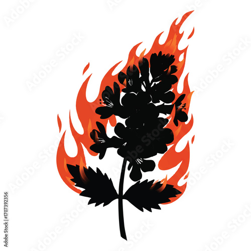 Fire flames and leaves