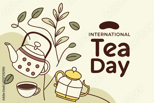 International Tea Day Vector Illustration with Tea Cups, Teapots, and Cozy Serving Elements in Modern Minimalist Style