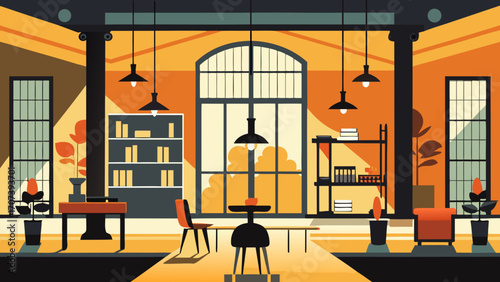 Vector art of stylish interior design of a modern loft apartment with furniture and decor