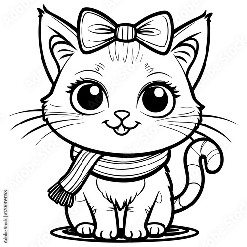 Cute kitten with bow and scarf