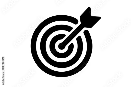 Target with arrow in the bullseye. Business success concept. Symbol of goal achievement, accuracy, strategy, and focus. Vector icon for mission and objective.