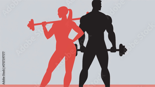 illustration of muscular men and women carrying barbells vector design template