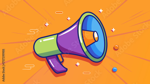 Vector art of cartoon megaphone illustration on orange background for marketing campaign