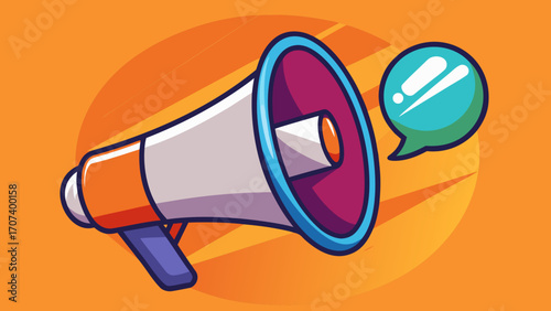 Vector art of cartoon megaphone with speech bubble on orange background illustration vector