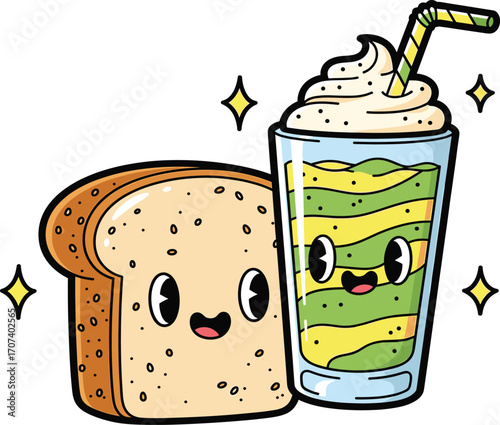 Cute Cartoon Breakfast Combo Bread and Smoothie Vector 2