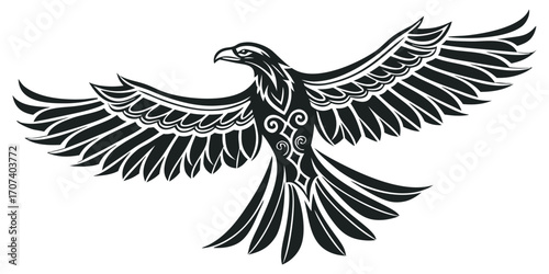 Elegant soaring eagle with outstretched wings in a dynamic black and white design perfect for logos and powerful branding