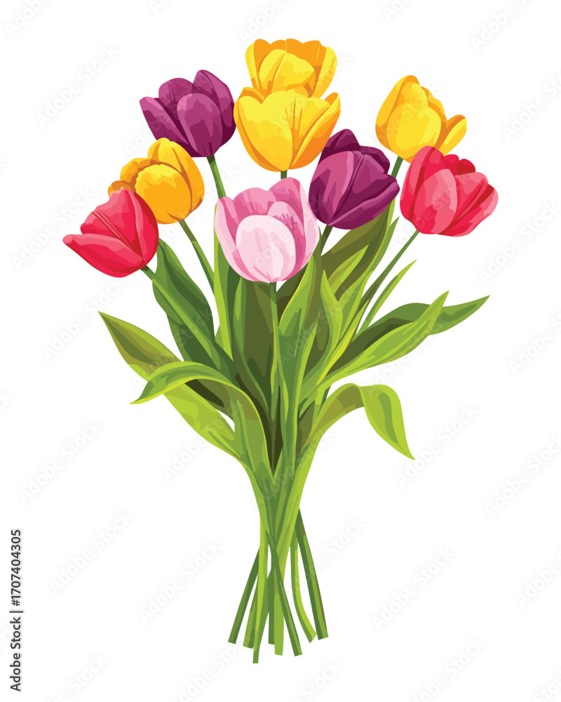 Fototapeta premium A Vibrant Bouquet of Tulips: A captivating composition of brightly colored tulips, showcasing the elegance and beauty of spring in a classic still-life setting.