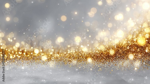 Abstract golden and white festive bokeh background with soft glitter glow luxury gold shimmer and sparkling textures elegant blurred backdrop for Christmas and New Year celebrations with copy space
