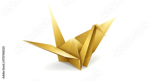 Wallpaper Mural Golden Origami Crane Elegant Paper Bird on White with Symbolizing Hope and Peace. Torontodigital.ca