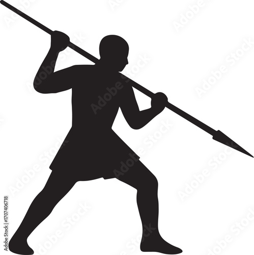 Silhouette of a spearman in combat pose, historic warrior design, perfect for battle and medieval themes.