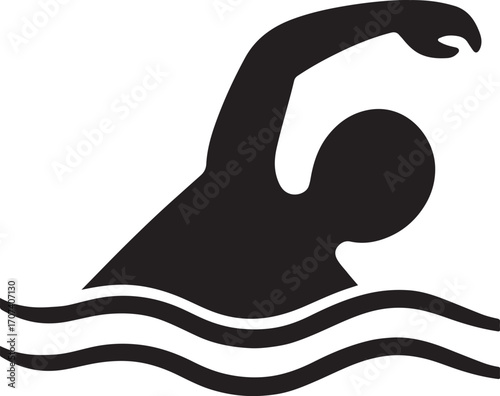 Silhouette of a swimmer in motion, dynamic aquatic sports design, perfect for water themes.