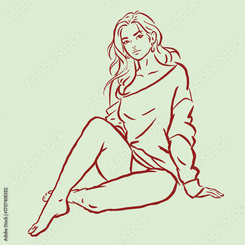 sexy woman in sitting pose vector for card decoration illustration