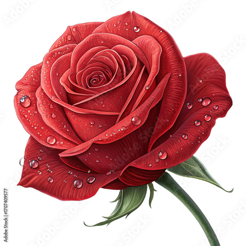 High quality realistic red rose flower with detailed petals and natural texture. Vector illustration isolated on transparent background PNG. Perfect for floral designs, greeting cards, wedding card.