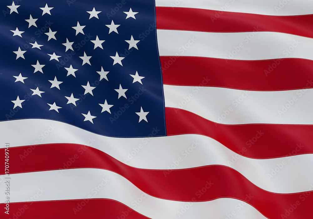 Naklejka premium USA Flag Fabric with Stars and Stripes, Patriotic Banner Texture