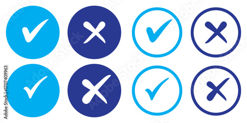 Set of green and red check box with yes and no sign. Modern label icons check mark and cross on transparent background.