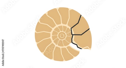 beige cracked ammonite shell on white clip art preview