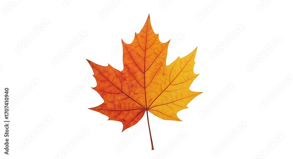 Vibrant Autumn Maple Leaf Isolated on White with Fall Season Nature, and Closeup. Vibrant Autumn Maple Leaf Isolated on White with Fall Season Nature, and Closeup.