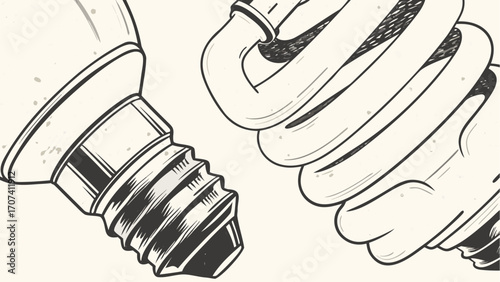 Illustration showing two light bulbs one is a standard bulb and the other is a compact fluorescent bulb