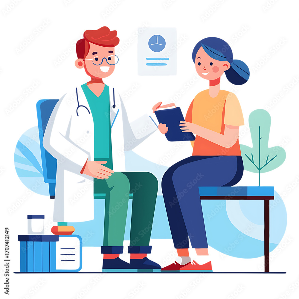 Fototapeta premium Doctor and patient discussing medical results isolated on transparent background