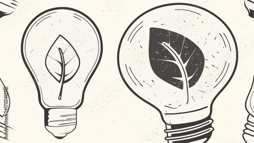 Illustration showing light bulbs with leaves inside representing eco friendly and sustainable energy concept