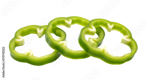Fresh green bell pepper slices isolated on healthy ingredient for cooking and food photography isolated on transparent background