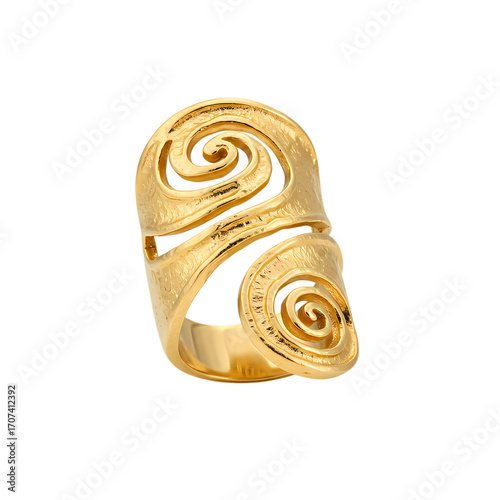 Stylish gold ring with a modern swirl design, perfect for adding a touch of luxury and sophistication to any outfit for a special occasion or everyday wear.