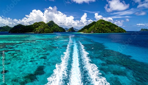 Wallpaper Mural Tropical islands, a boat's wake Torontodigital.ca