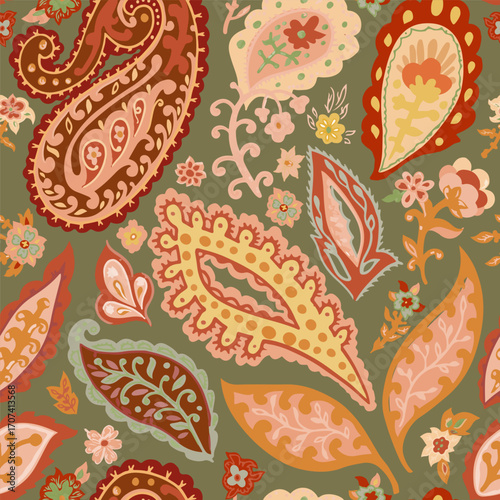 Ornamental Paisley Warm Seamless Pattern