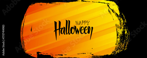 Happy Halloween background. Hand lettering greetings with brush stroke orange Halloween moon. Vector illustration.