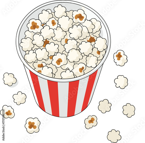 Classic Popcorn Flat Lay in Red and White Striped Bucket Vector