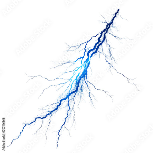 Blue lightning isolated on transparent background  

