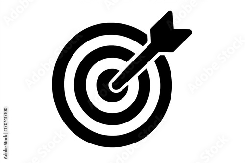 Target with arrow hitting the bullseye. Concept for goal setting, success, achievement, accuracy, and focus. Business strategy and objective symbol. Simple flat vector icon.