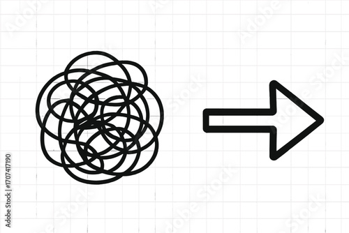 From chaos to order. Metaphor for problem solving, coaching, therapy. Untangling messy thoughts. Simplification of a complex process. From confusion to clarity and solution.
