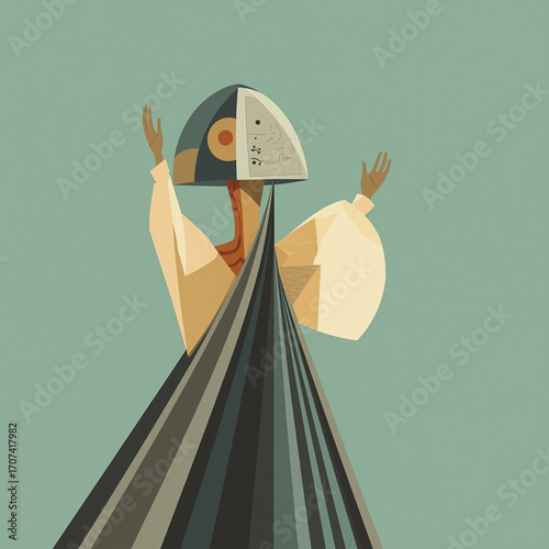 Abstract Character with Robe and Helmet – Futuristic Concept Art