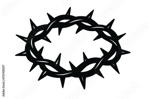 Crown of thorns silhouette vector icon. Christian religious symbol of the passion of Jesus Christ. Easter, crucifixion, and suffering concept graphic illustration isolated.