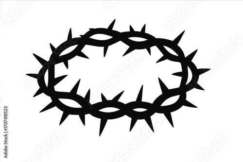 Crown of thorns silhouette vector. Jesus Christ passion symbol. Christian religious sign for crucifixion, Lent, and Good Friday. Faith, suffering, and sacrifice concept.