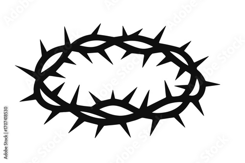 Crown of thorns silhouette. Christian symbol of the crucifixion of Jesus Christ. Religious icon of suffering and passion. Holy week and Easter vector graphic element for design.