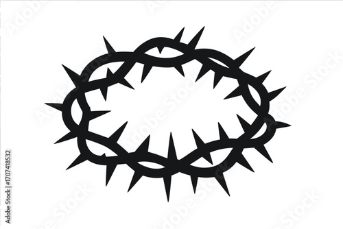 Crown of thorns silhouette. Christian religious symbol of the passion of Jesus Christ. Easter, crucifixion, and suffering concept. Vector graphic icon for faith and salvation.