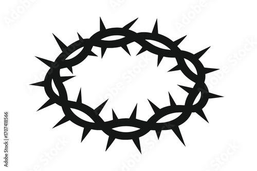 Crown of thorns silhouette vector. Symbol of the passion of Jesus Christ, his suffering, and sacrifice. Christian religious icon for Easter and Good Friday. Faith concept.