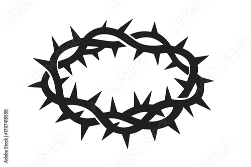 Crown of thorns vector silhouette. Religious christian symbol of the passion of Jesus Christ. Good Friday, Easter, Lent season. Crucifixion, suffering, faith, and salvation.